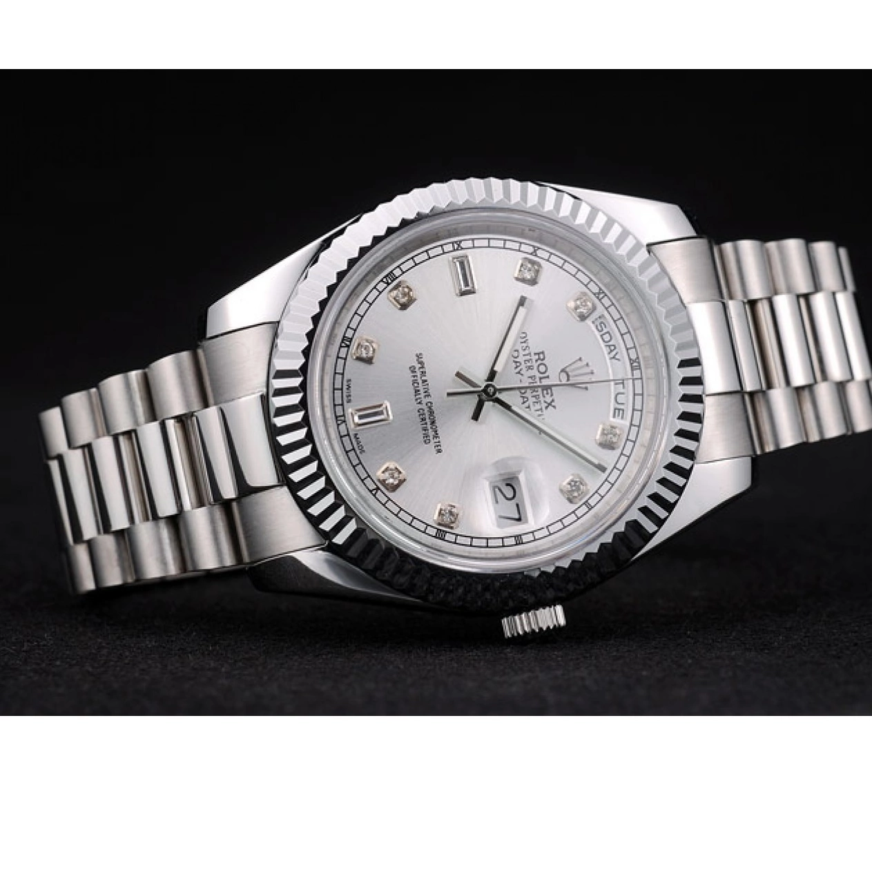 Best AAA Replica Sites Ribbed Rolex Silver DayDate Steel Dial Bezel 41976 Stainless 0706